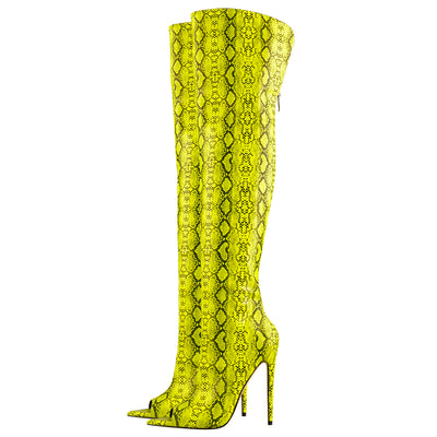 Open Toe Snake Fluorescent Color Stiletto High Heel Over The Knee Boots