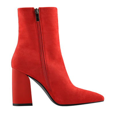 Red Suede Zip Chunky Frosted High Heels Boots