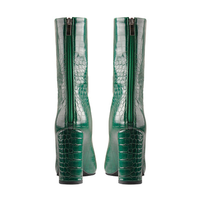 Pointed Toe Stone Pattern Chunky High Heels Darkseagreen Ankle Boots