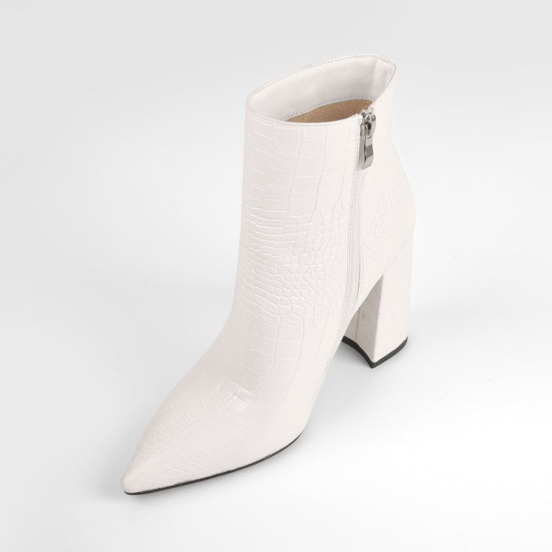 White Stone Pointed Toe Ankle Zipper Boots