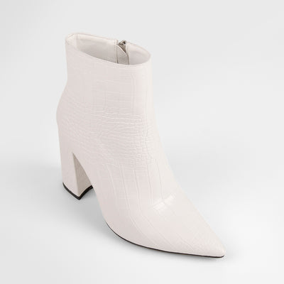 White Stone Pointed Toe Ankle Zipper Boots
