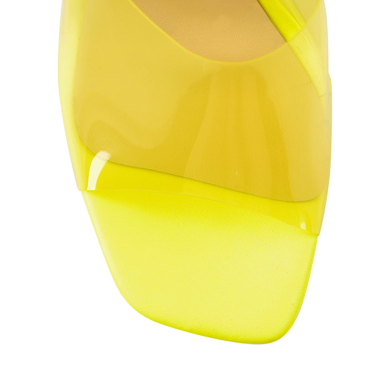 Square Open Toe Yellow Transparent Tapered Heels Sandals Mules