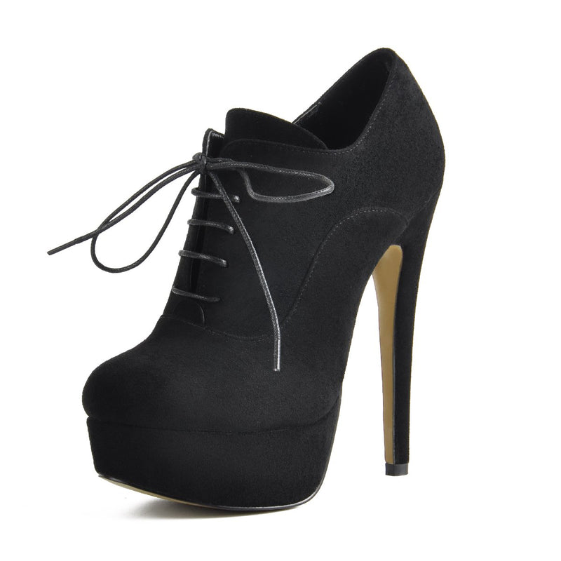 Platform Lace Up Stiletto High Heels Suede Leather Ankle Bootie