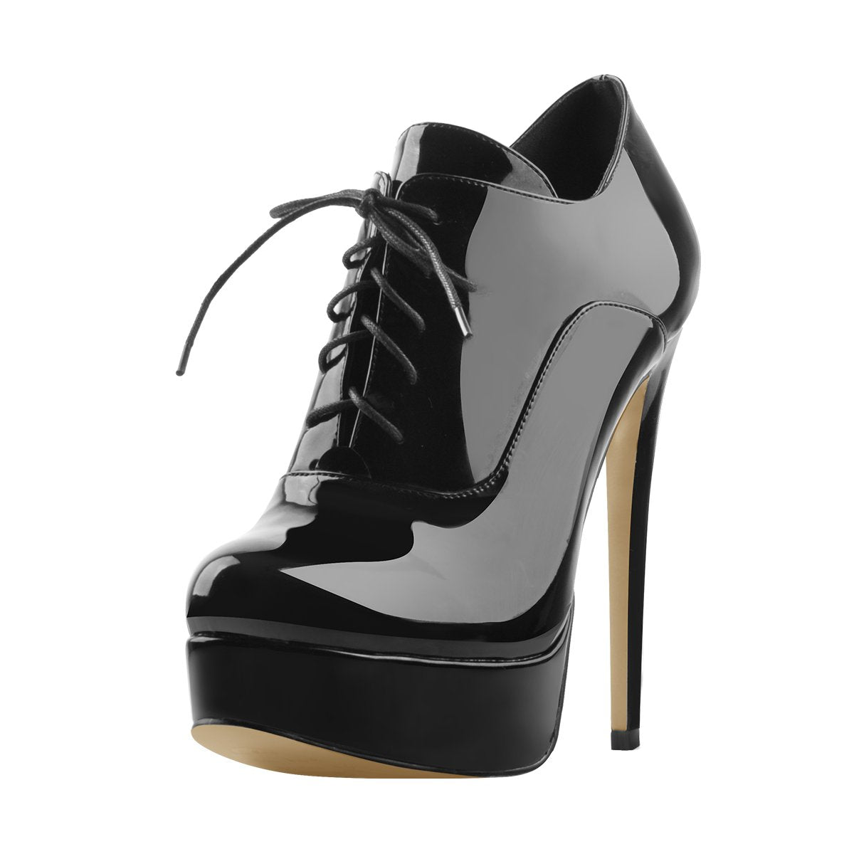  MSONLYDN High Heels Business Women Patent Platform Heels Women  Peep Toe Stilettos Pumps Comfortable Leather Heels 4.7 inch, Black, 5
