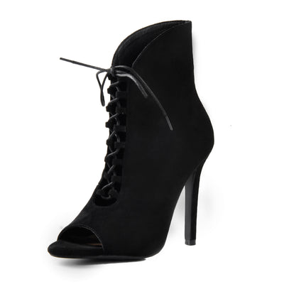 Peep Toe Lace Up Stiletto Ankle Boots