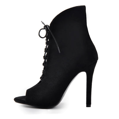 Peep Toe Lace Up Stiletto Ankle Boots
