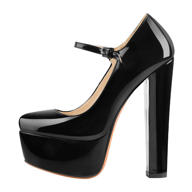 Mary Jane Round Toe Ankle Strap Platform Pumps