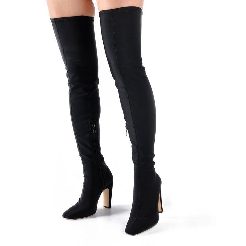 Stretchy Square Toe Block Heel Over the Knee Boots