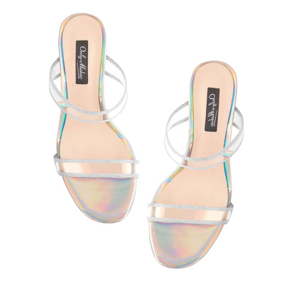 Holographic Slip-On Transparent Chunky Heels Mules