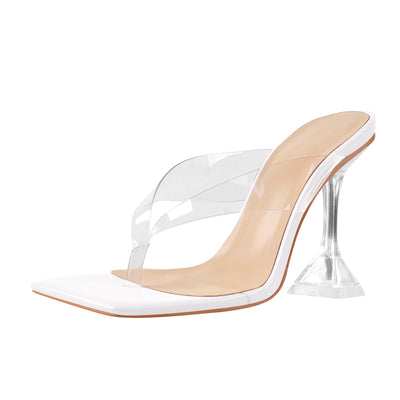 Square Toe Transparent Tapered High Heel Sandals