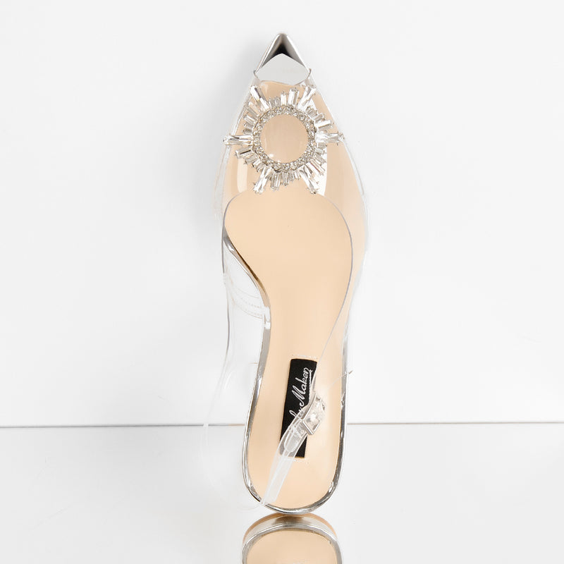 Clear Pointed Toe Sun Tapered Heel Sandals