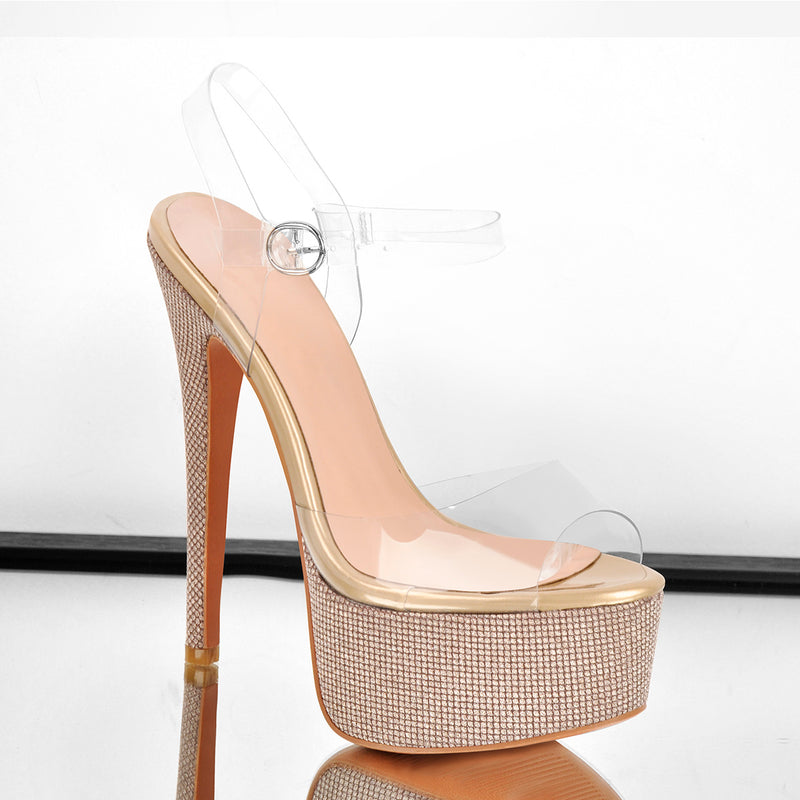 Clear PVC Ankle Strap Buckle Stiletto High Heel Sandals