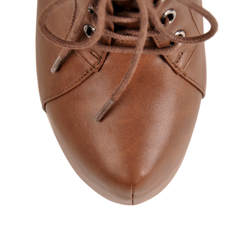 Brown Leather Platform Zipper Stiletto Ankle Boots