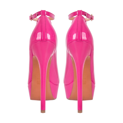 Round Toe Ankle Strap Platform Stiletto Pumps
