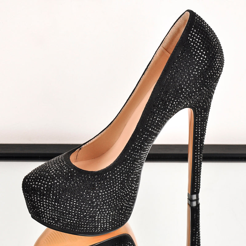 Catcher Black Diamante Pointed Court Heels – Club L London - USA