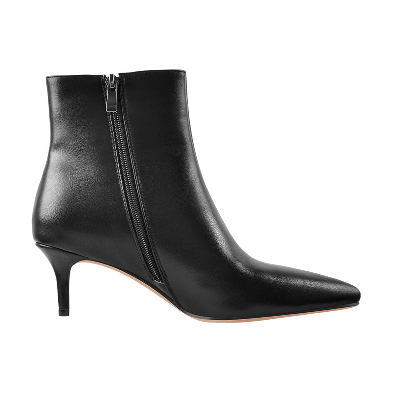 Black Pointed Toe Zipper Kitten Heel Boots