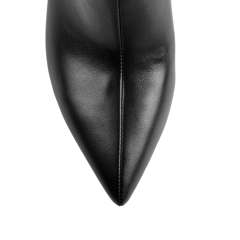 Black Pointed Toe Zipper Kitten Heel Boots