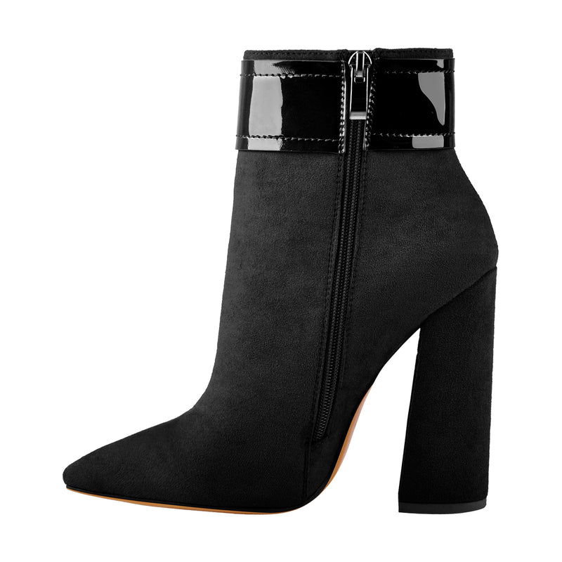 Pointed Toe Chunky Heels Ankle Buckle Suede Boots