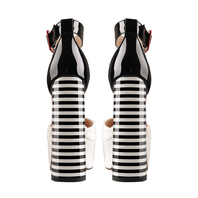 White Platform Peep Toe Ankle Chunky Sandals