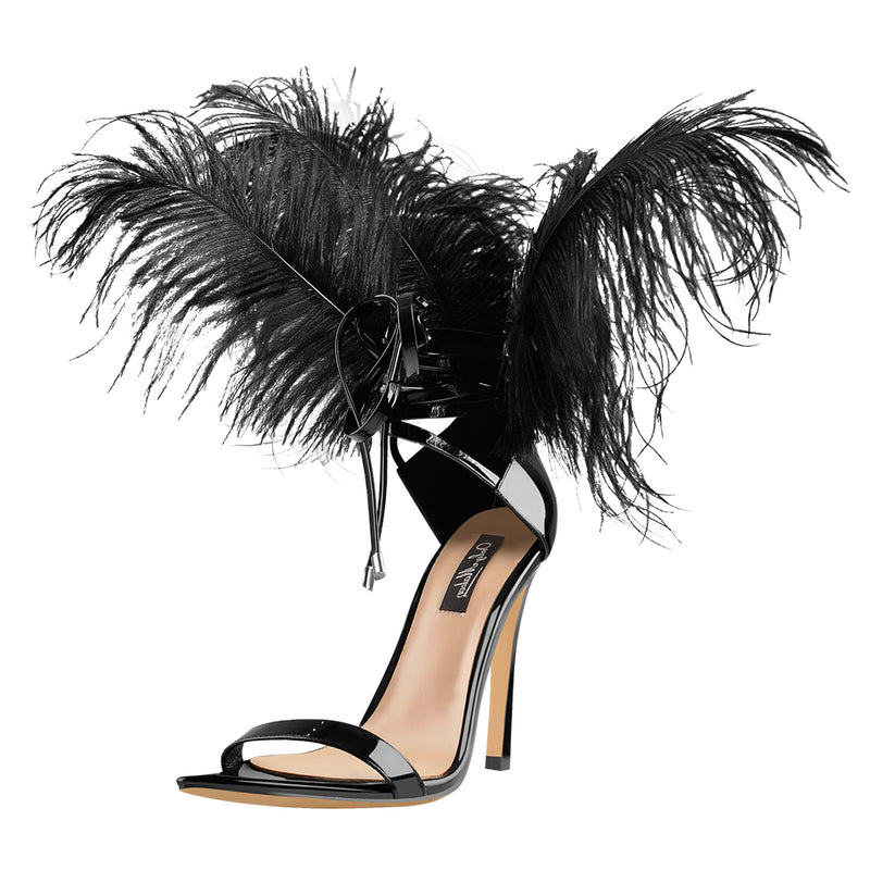 Open Toe Feather Back Lace Up Stiletto Heel Sandals