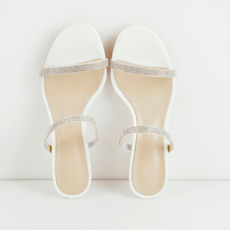White Rhinestone Strap Lucite Clear Block Chunky Perspex High Heels Sandals