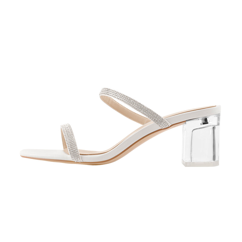 Rhinestone Strap Clear Block Heels Sandals
