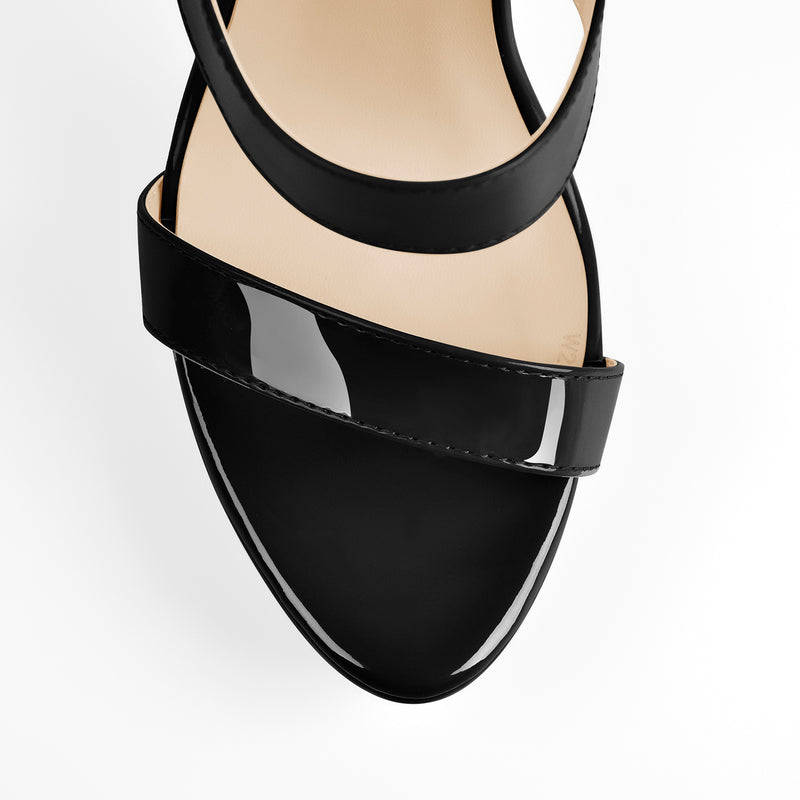 Black Ankle Zip Platform Stiletto Band Sandals
