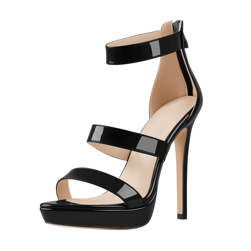 Black Ankle Zip Platform Stiletto Band Sandals – Onlymaker