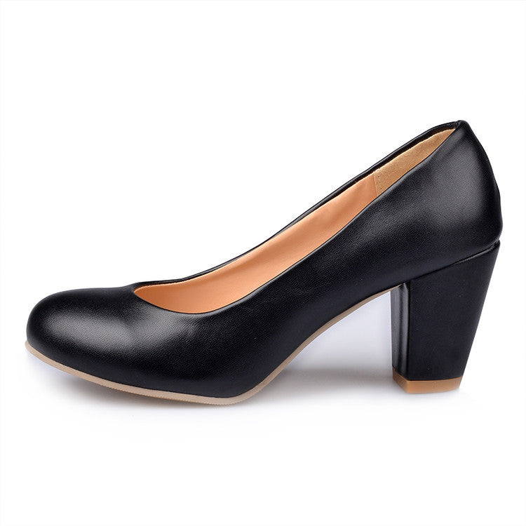 Daily Round Toe Chunky Heel Pumps – Onlymaker