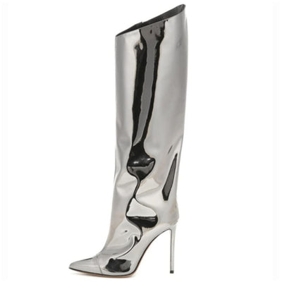 Metallic Leather Stiletto Knee High Boots – Onlymaker