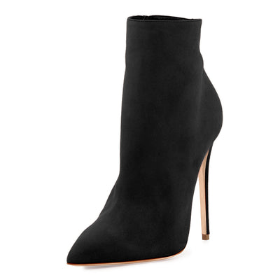 Suede Pointy Toe Stiletto High Heel Ankle Boots