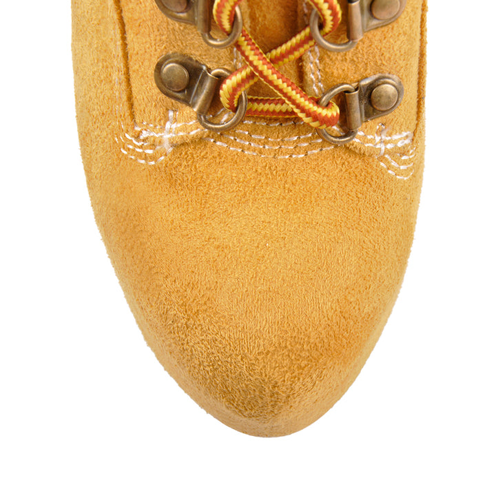 Yellow Platform Round Toe Lace-up Suede Ankle Boots – Onlymaker display picture 2
