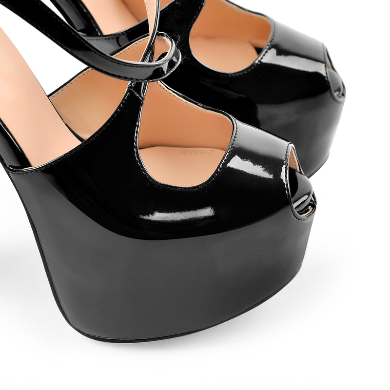 Criss Cross Peep Toe Platform Black High Heels Sandals