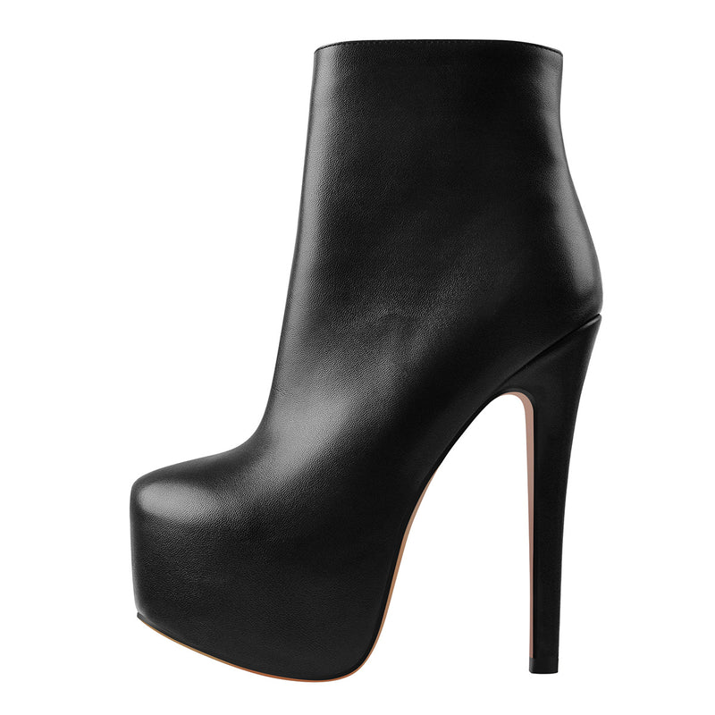Rounded Toe Platform Stiletto High Heel Ankle Boots