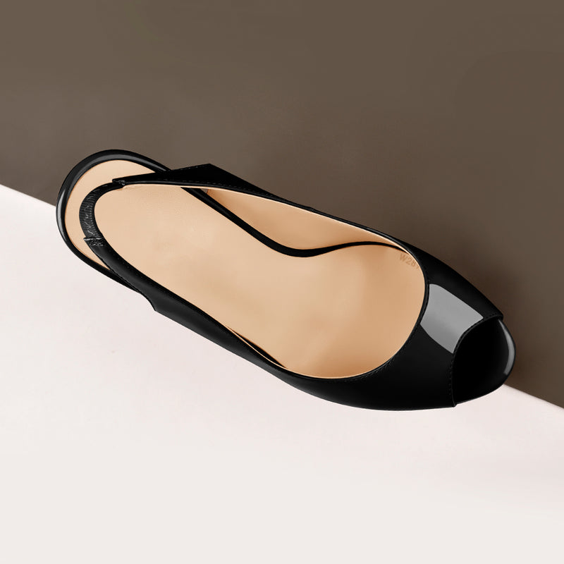 Platform Peep Toe High Heels Black Slingback Sandals