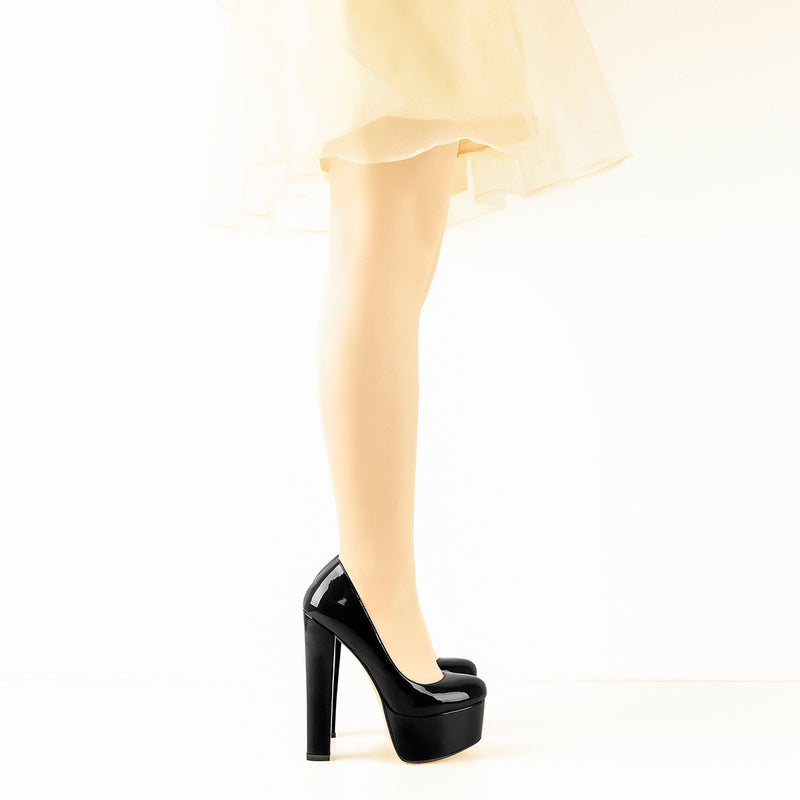 Onlymaker Pumps Black Patent Leather Platform Chunky High Heels