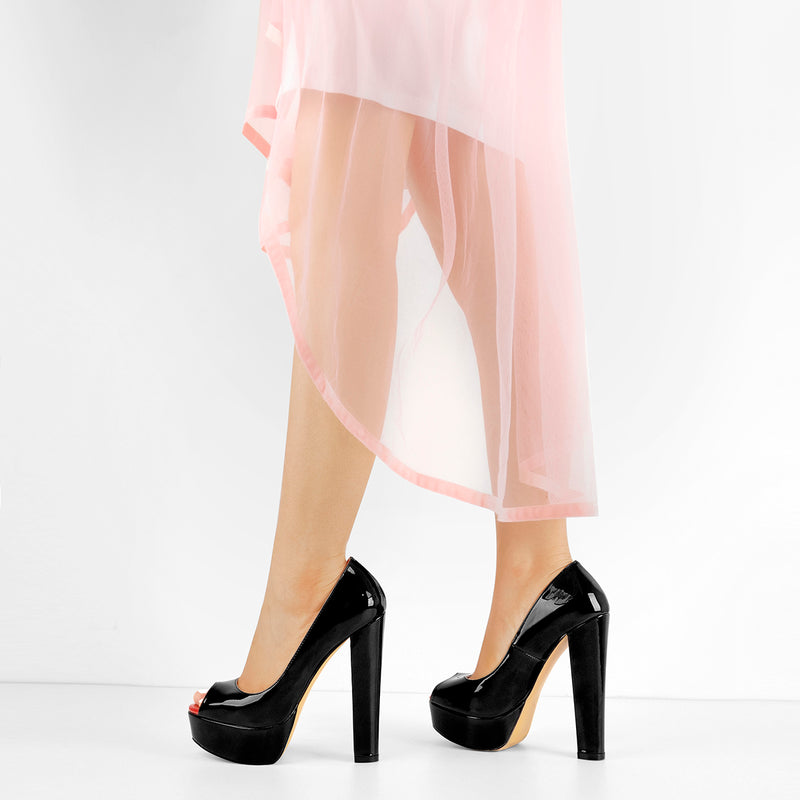 Peep Toe Platform Chunky High Heel Pumps