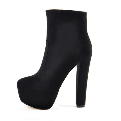 Suede Platform Chunky Heel Elastic Ankle Boots