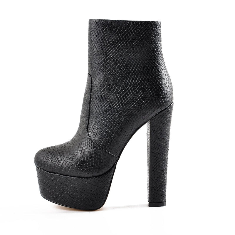 Black Platform Round Toe Chunky Heel Ankle Boots