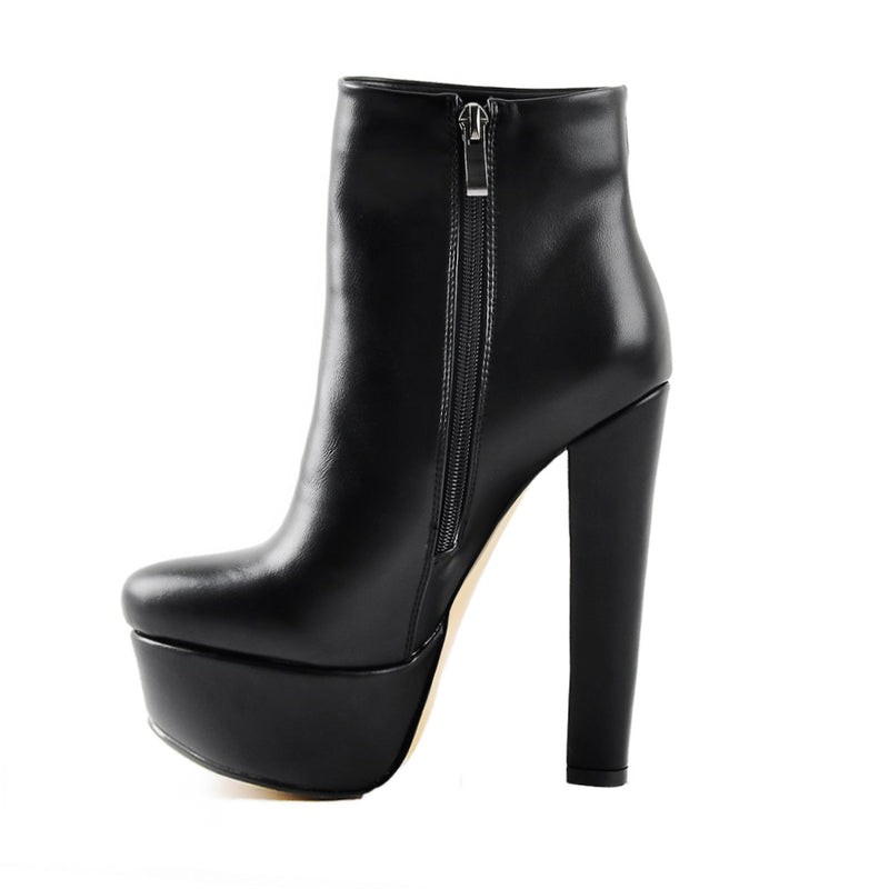 Black Platform Round Toe Chunky Heel Ankle Boots – Onlymaker