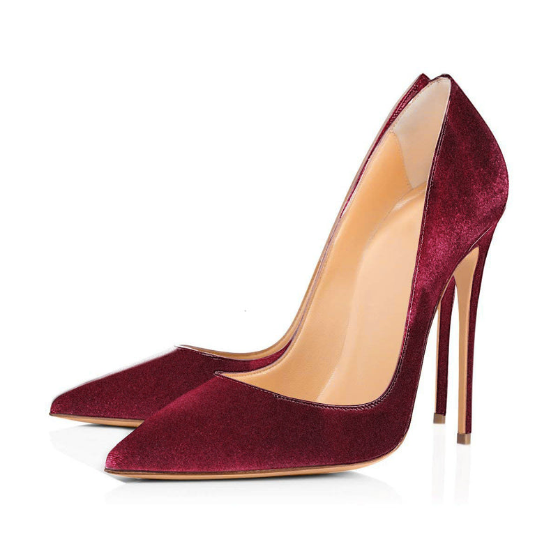 8cm 10cm 12cm Burgundy Pointed Toe Pumps Classic Suede Stilettos