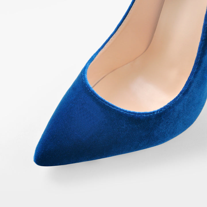 Pointed Toe Stiletto Slip-On Blue Velvet Pumps – Onlymaker