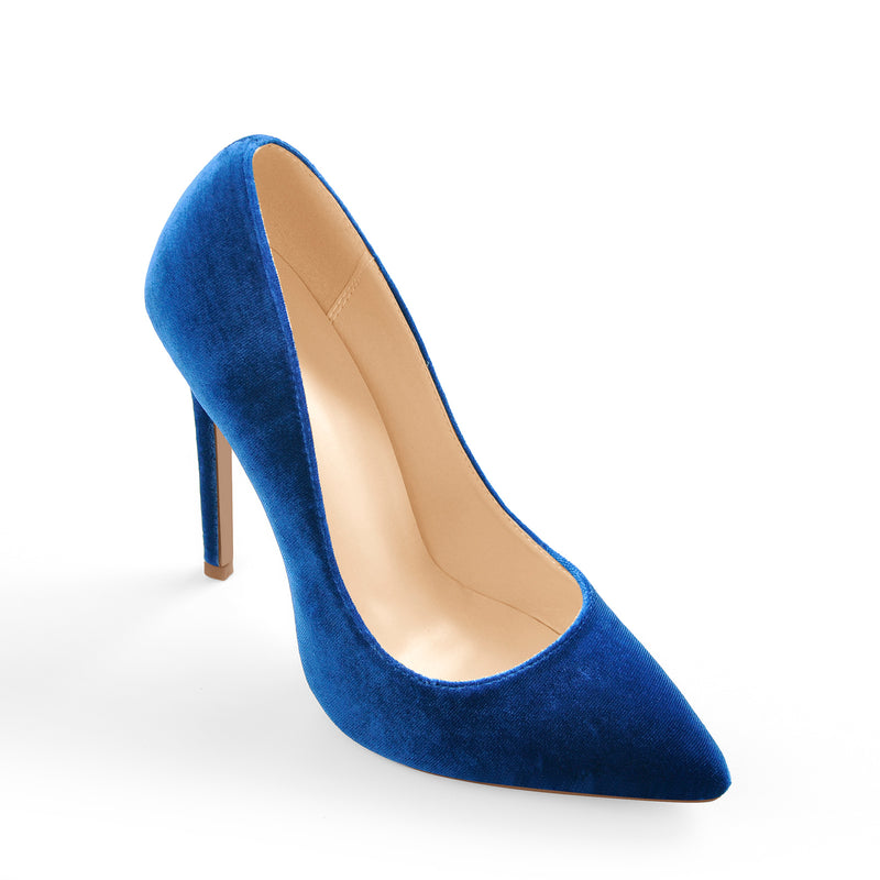 Pointed Toe Stiletto Slip-On Blue Velvet Pumps – Onlymaker
