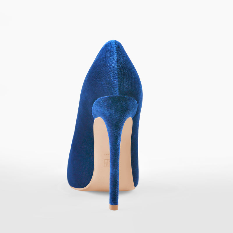 Pointed Toe Stiletto Slip-On Blue Velvet Pumps