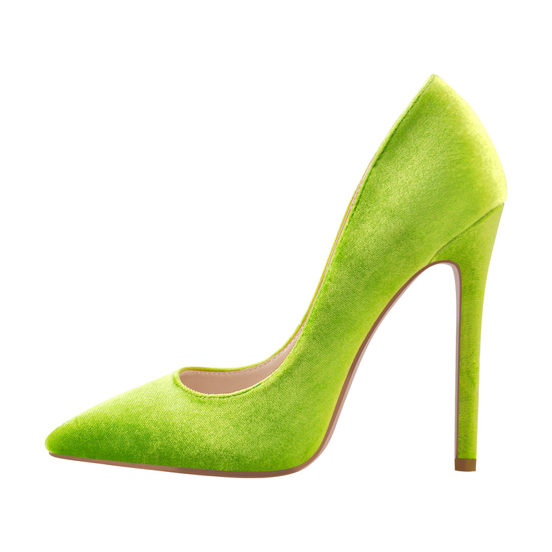 Pointed Toe Stiletto Slip-On Green Velvet Pumps