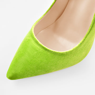 Pointed Toe Stiletto Slip-On Green Velvet Pumps