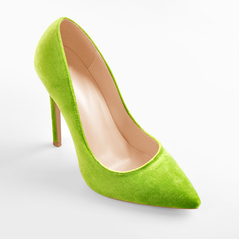 Pointed Toe Stiletto Slip-On Green Velvet Pumps