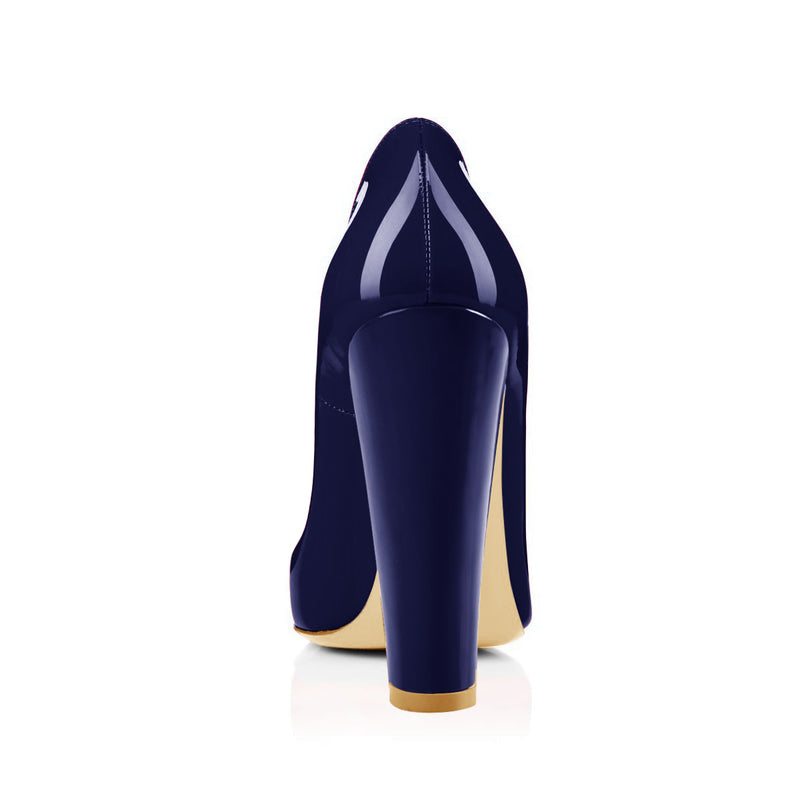 Dark Blue Basic Pumps Pointed Toe Chunky Heel