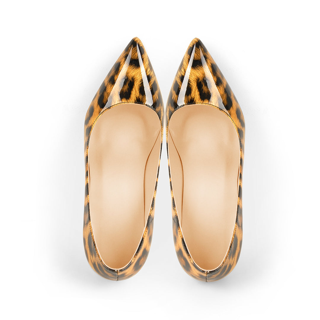 Leopard Pointed toe Pumps Chunky Heels Basic Women High