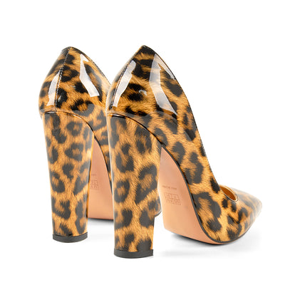 Leopard Pointed toe Pumps Chunky Heels Basic Women High Heels